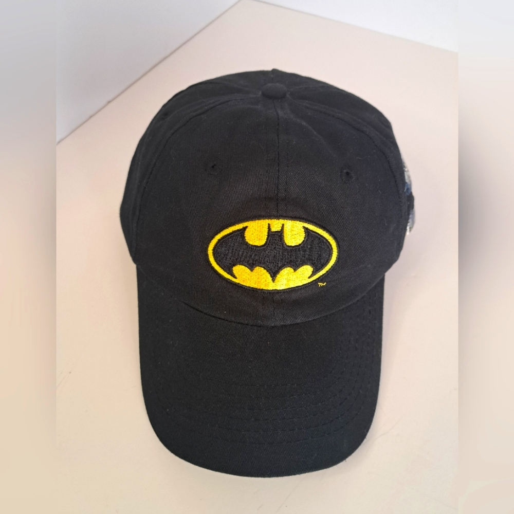 DC Comics Batman black hat with adjustable buckle and vinyl decal on side
